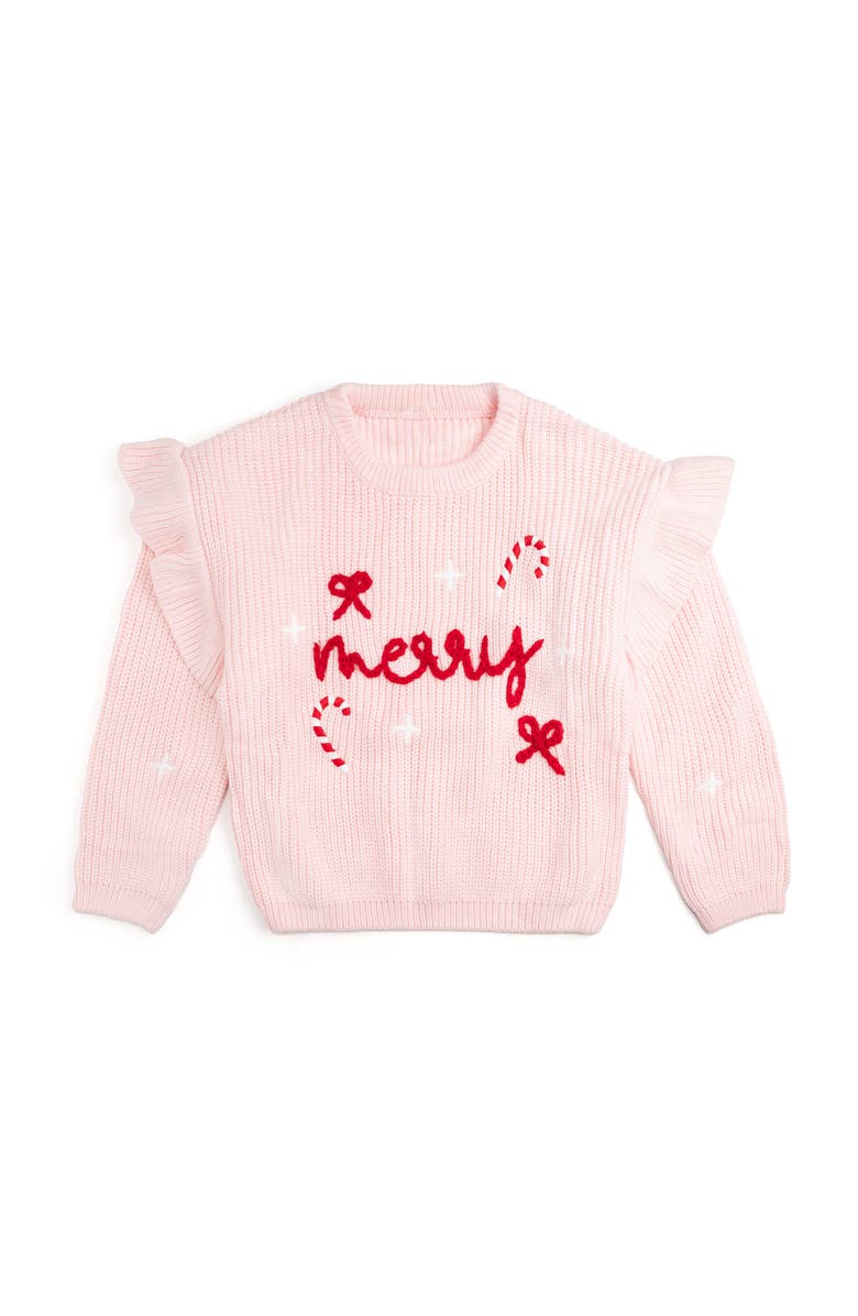 Sweet Wink Merry Bows Christmas Knit Sweater, Main, color, Ballet Pink
