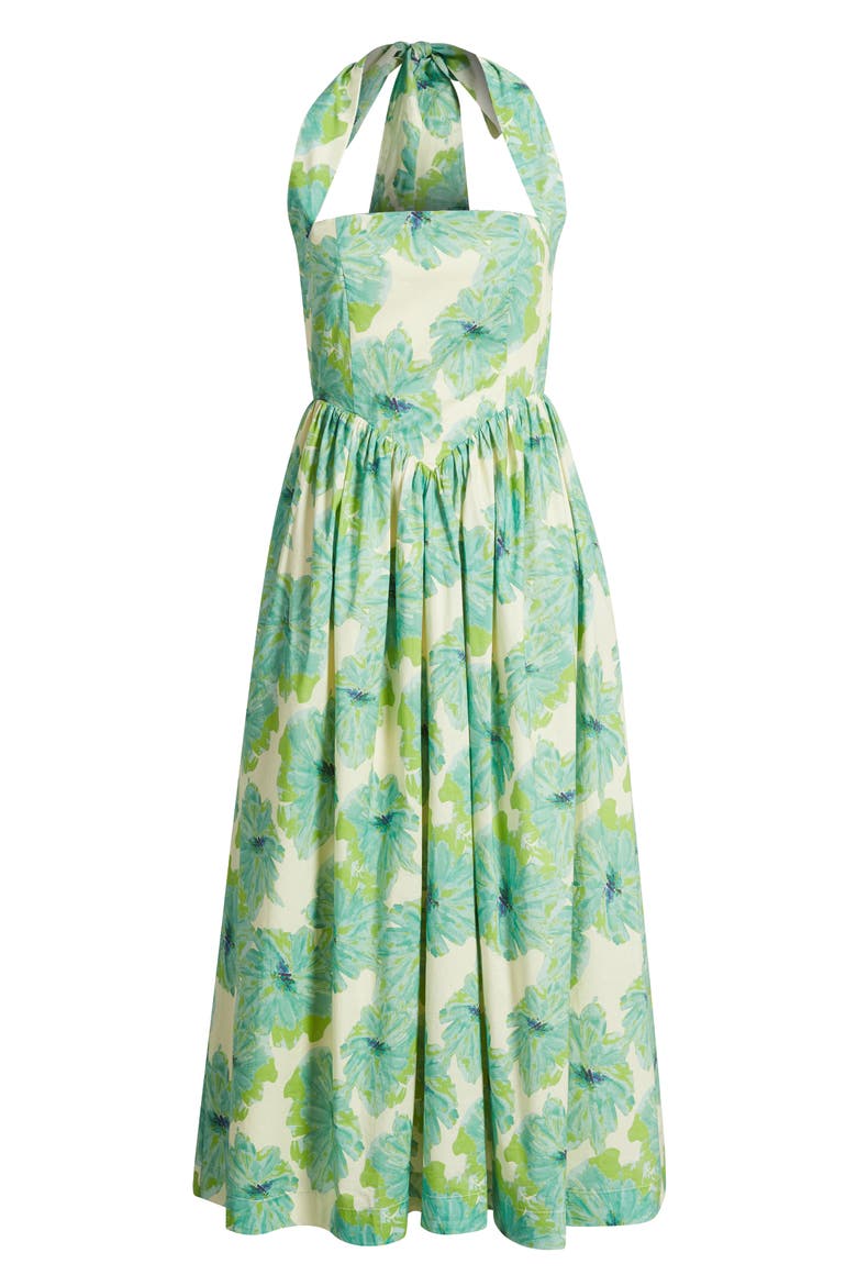 Kawaii Floral Print Halter Midi Dress, Alternate, color, GREEN MULTI