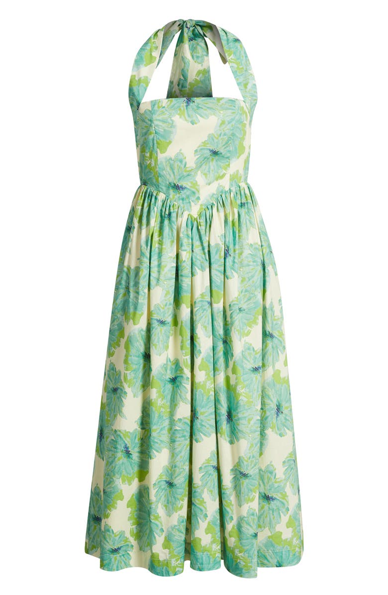 Lulus Kawaii Floral Print Halter Midi Dress, Alternate, color, Green Multi