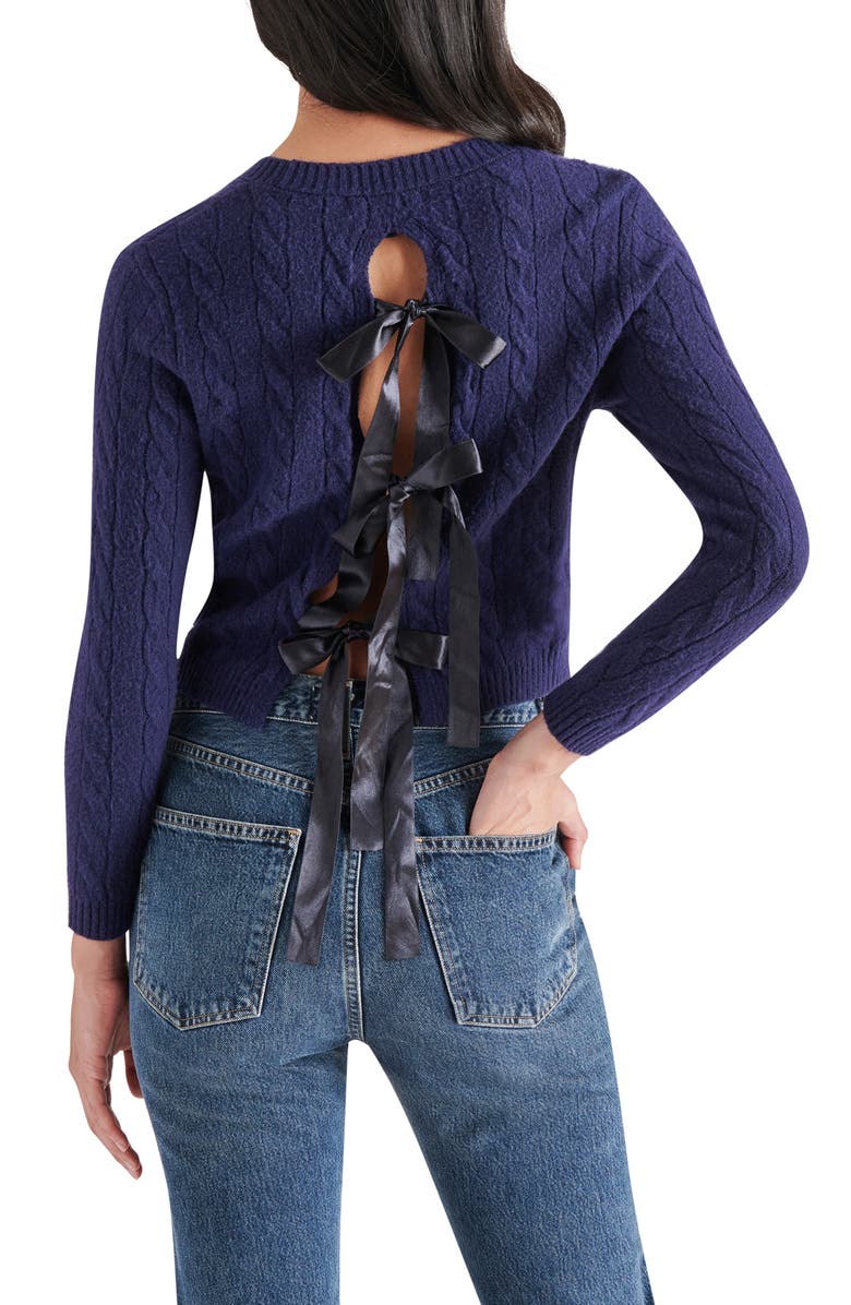 Steve Madden Jeany Bow Back Cable Stitch Sweater, Alternate, color, 