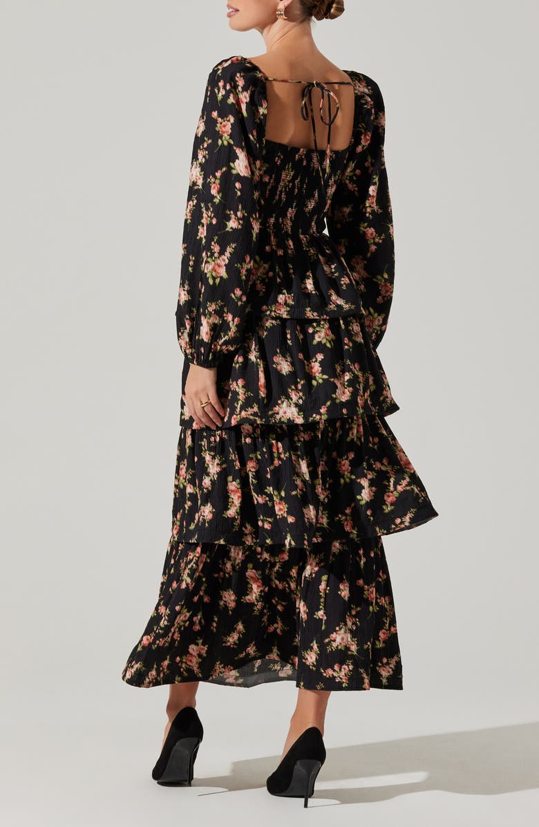 ASTR the Label Alumie Long Sleeve Tiered Maxi Dress, Alternate, color, Black Rose Floral