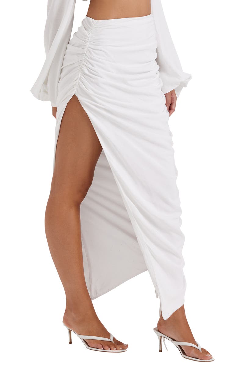 HOUSE OF CB Loie Ruched Slit Maxi Skirt, Alternate, color, White