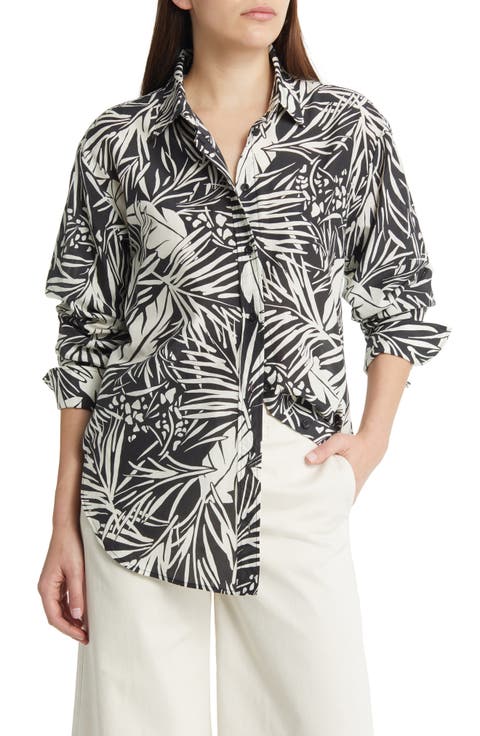 The Oversize Palm Print Cotton & Silk Button-Up Shirt