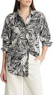 FRAME The Oversize Palm Print Cotton & Silk Button-Up Shirt