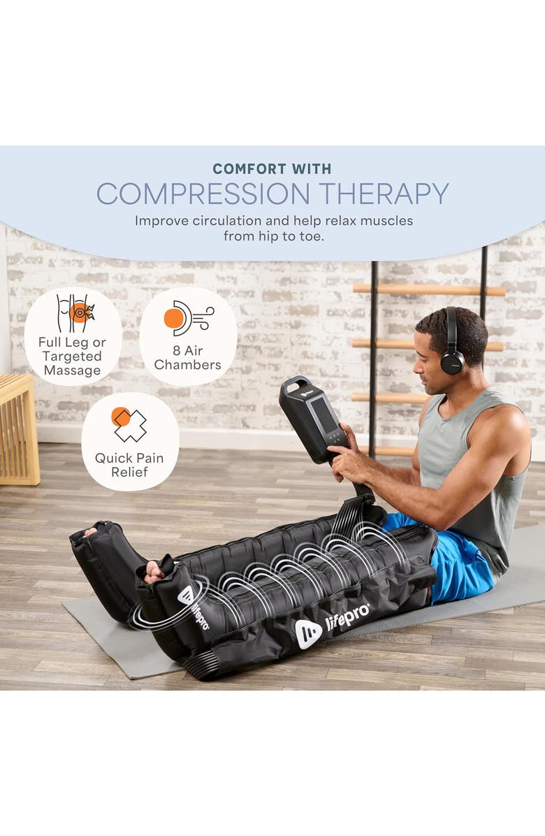 Lifepro Axis Pro Full Air Leg Compression Massager with Heat for Calf, Thigh & Foot Recovery 8-Chamber, Alternate, color, Black