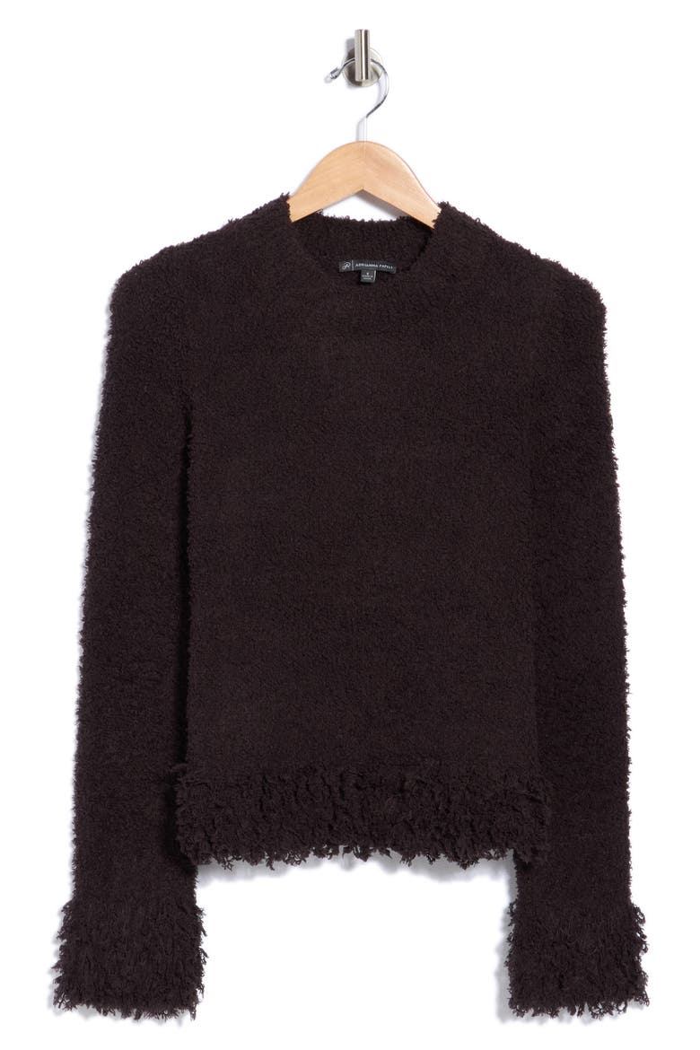 Fringe Trim Sweater, Main, color, DARK ROAST