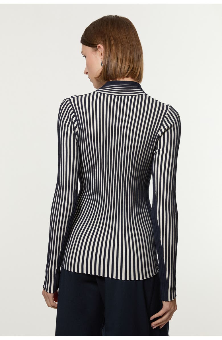 Karen Millen Stripe Fitted Long Sleeve Knitted Top, Alternate, color, Navy