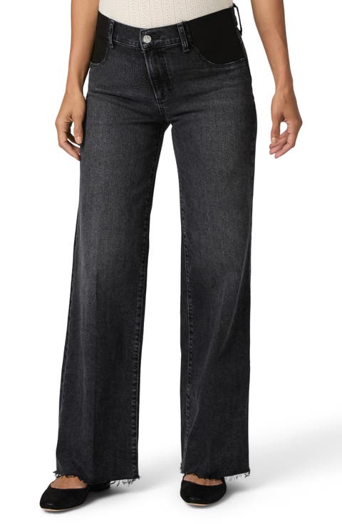 Anessa Raw Hem Wide Leg Maternity Jeans (Viper Black)