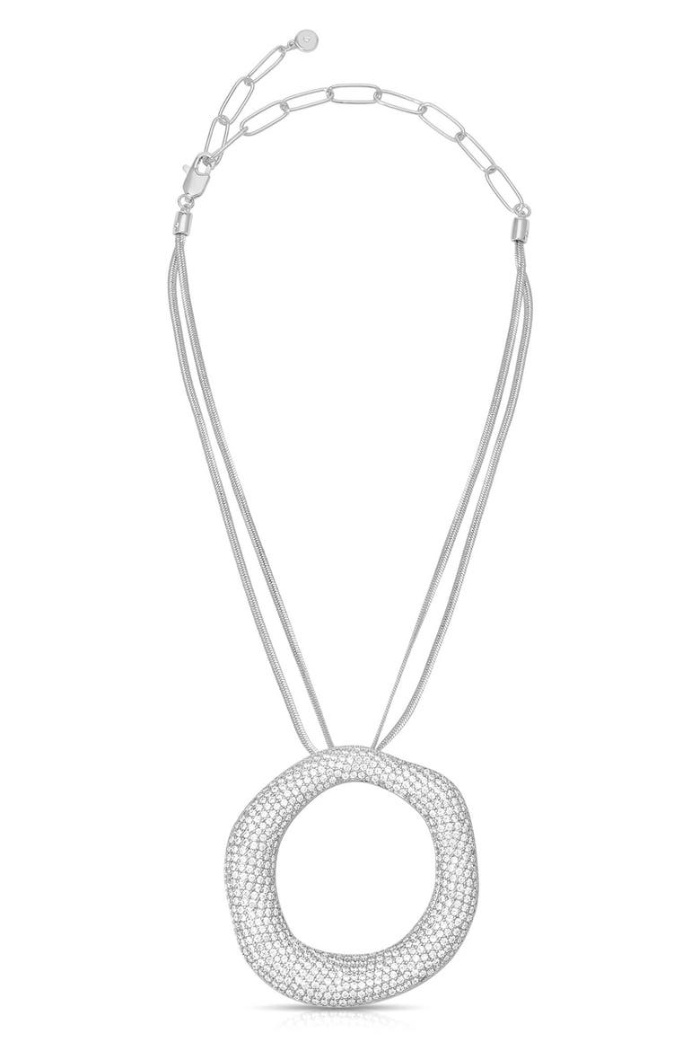 Pavé Cubic Zirconia Open Circle Pendant Necklace, Alternate, color, SILVER