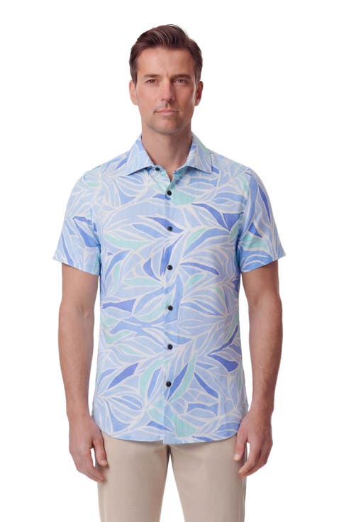 Simple Leaves Short Sleeve Fine Linen Shirt