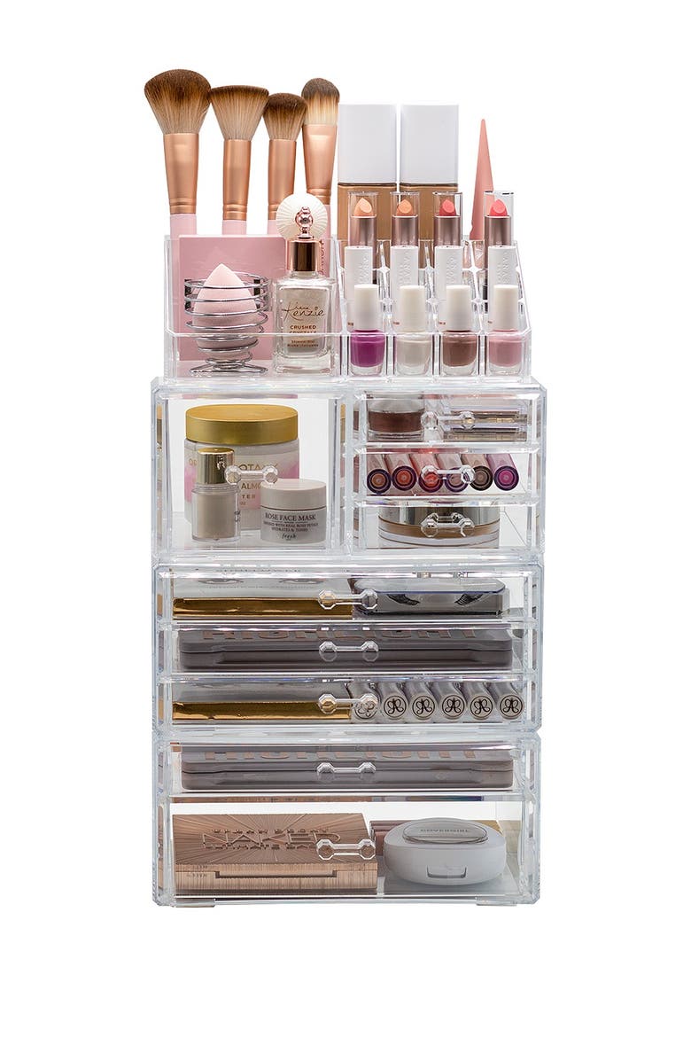 Clear Makeup & Jewelry Storage Case Display Set, Main, color, CLEAR