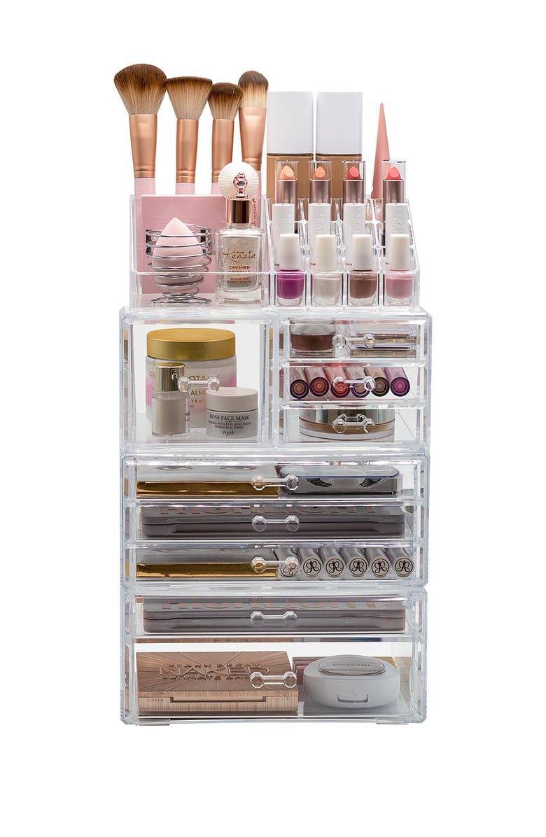 SORBUS Clear Makeup & Jewelry Storage Case Display Set, Main, color,