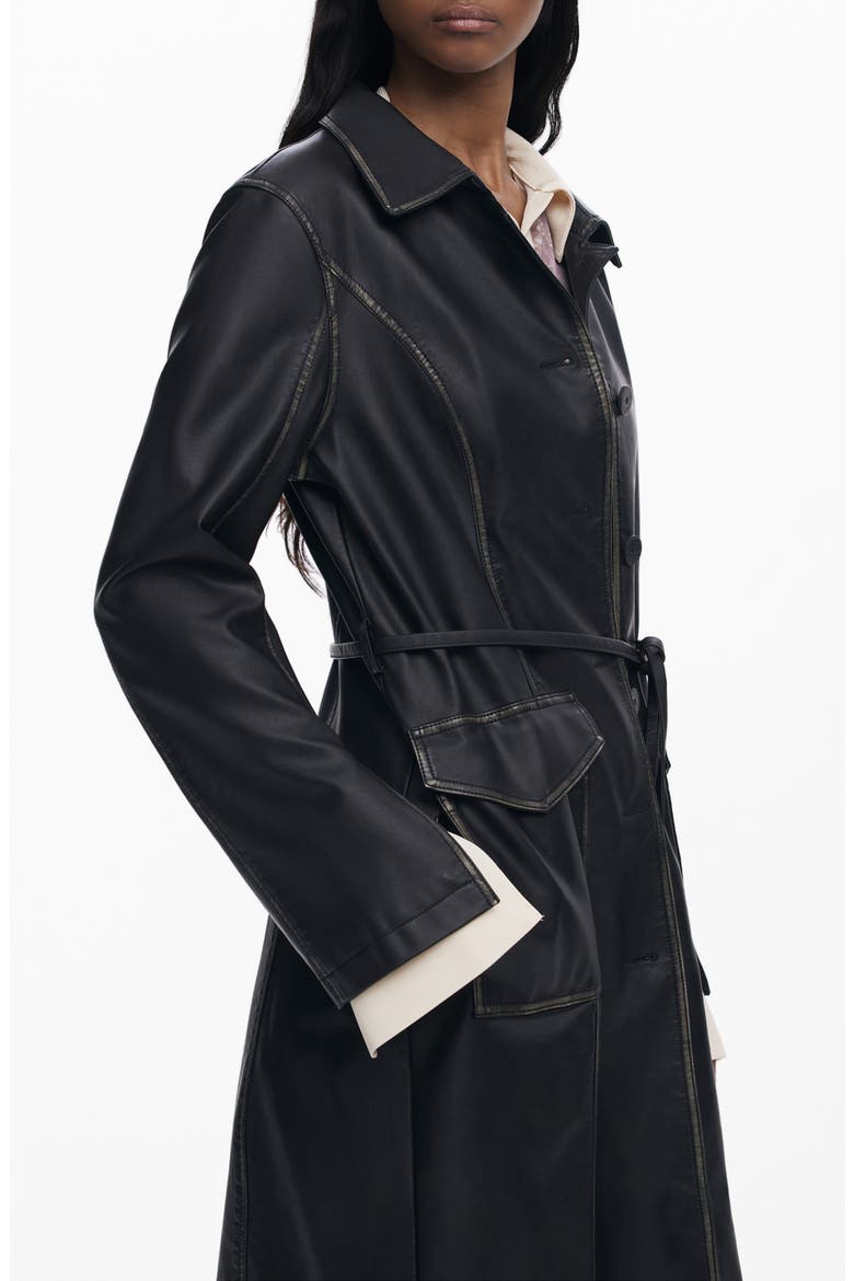 Faux Leather Coat, Alternate, color, BLACK