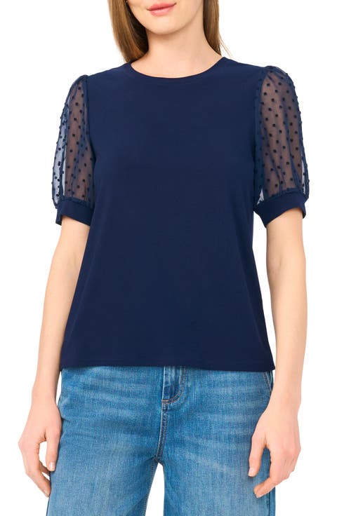 Clip Dot Puff Sleeve Top