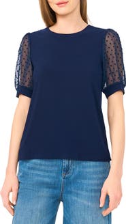 CeCe Clip Dot Puff Sleeve Top