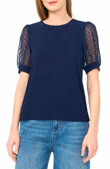 CeCe Clip Dot Puff Sleeve Top