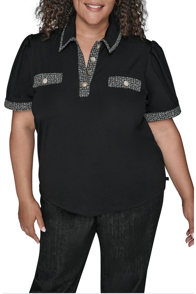 Mixed Media Metallic Tweed Top, Main, color, BLACK