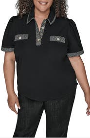 KARL LAGERFELD PARIS Mixed Media Metallic Tweed Top