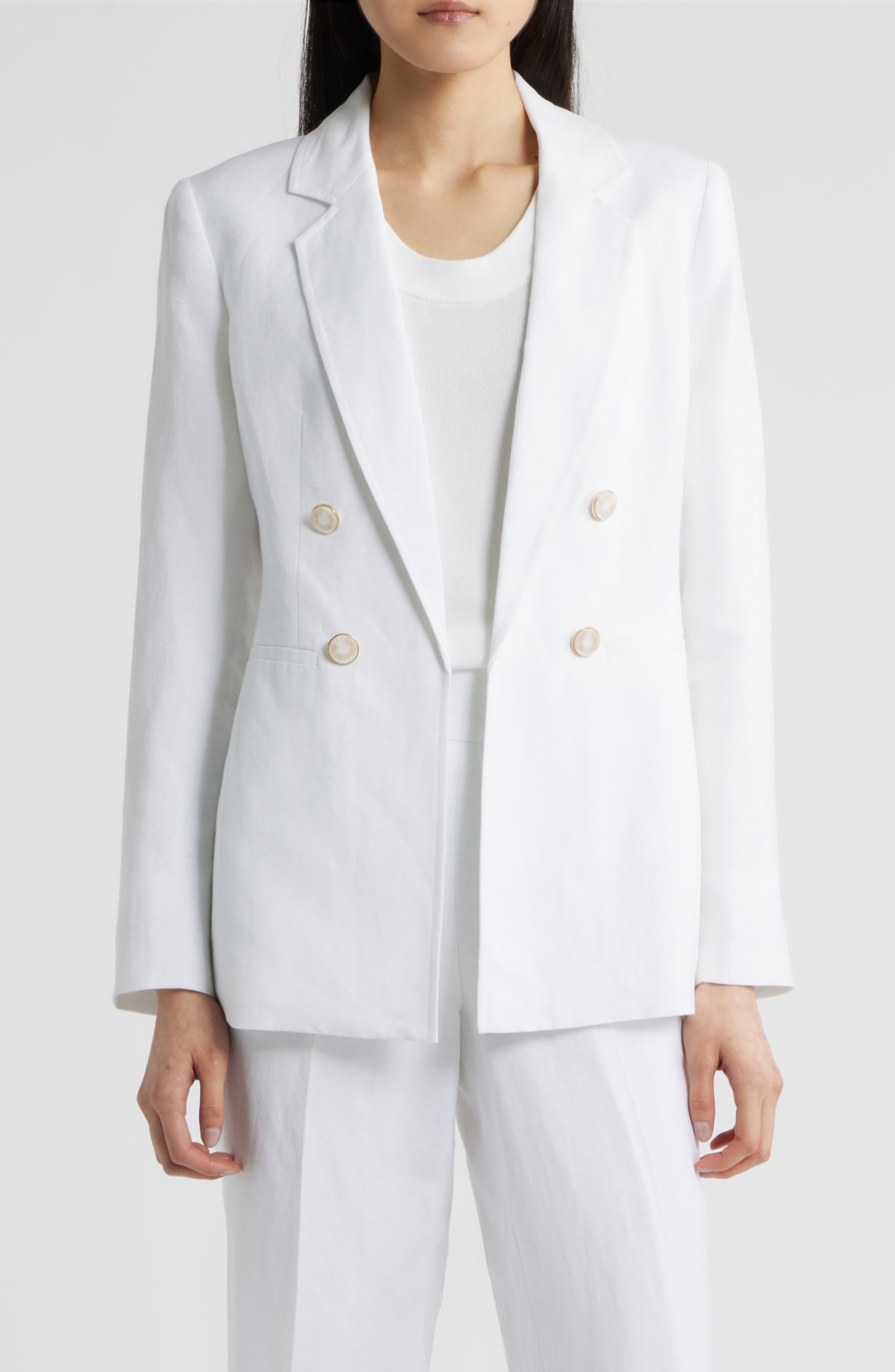 Double Breasted Linen Blend Blazer