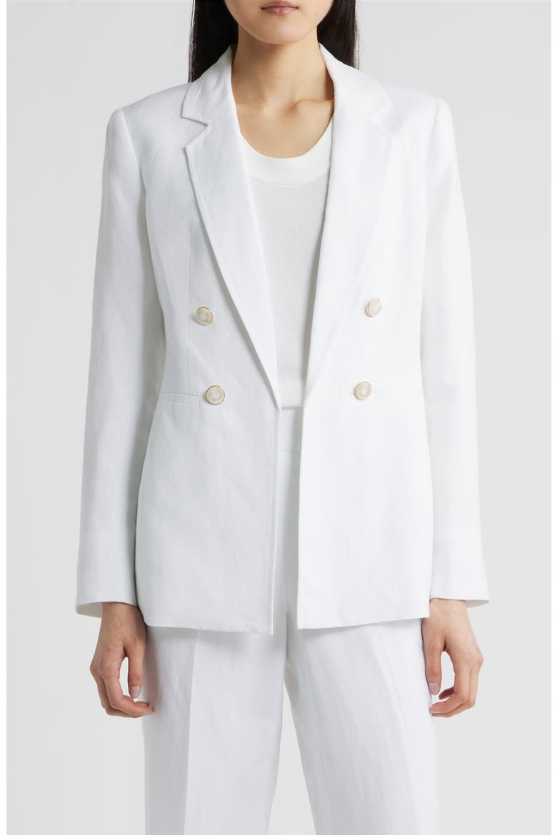 Double Breasted Linen Blend Blazer, Main, color, CRISP WHITE