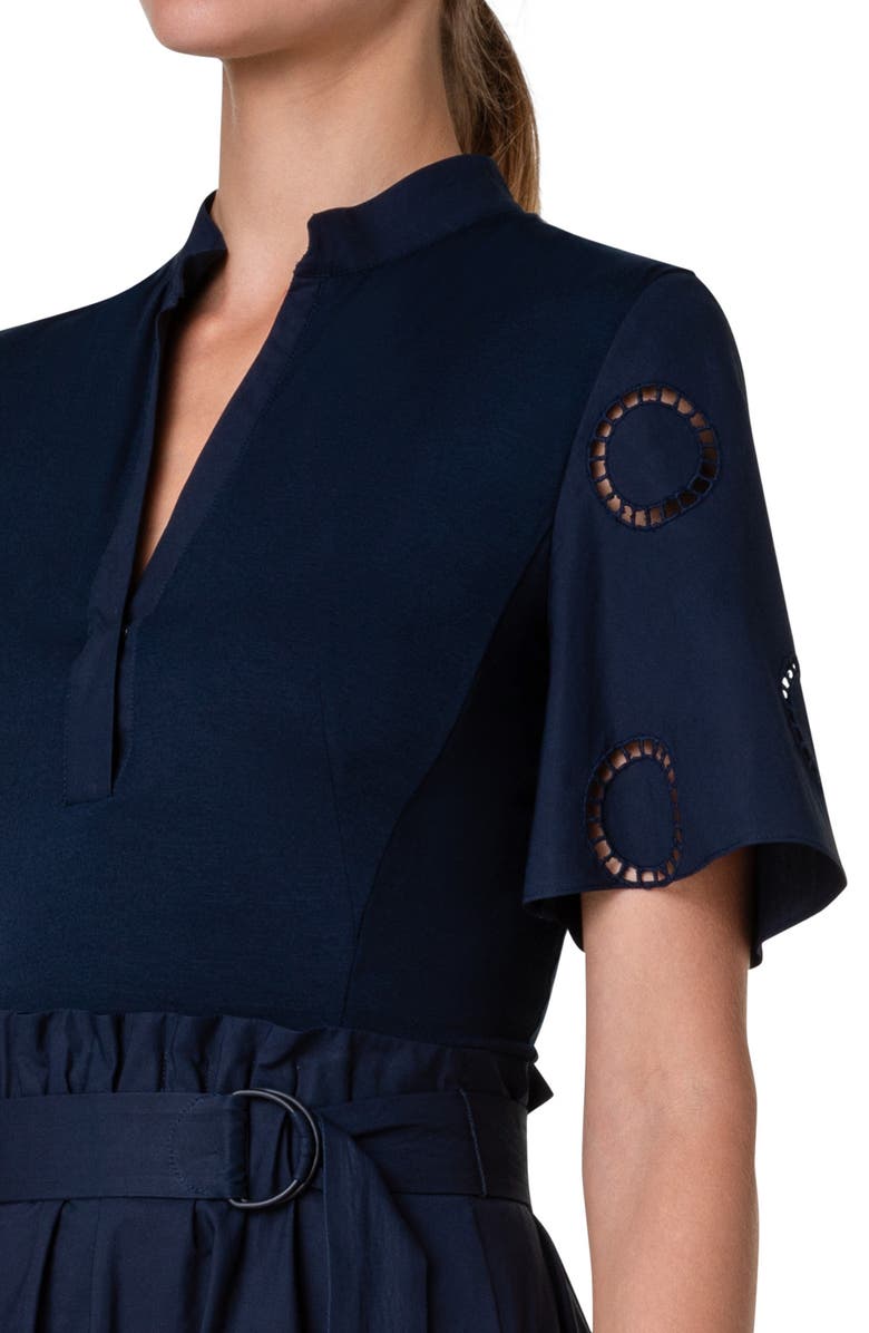 Akris punto Mixed Media Eyelet Midi Dress, Alternate, color, 