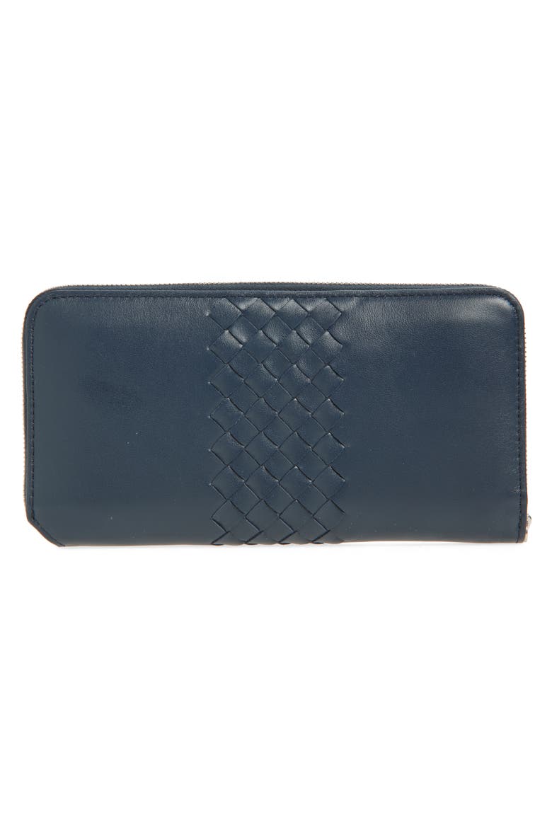 Piccolo Intrecciato Leather Zip Wallet, Alternate, color, 4035 NEPTUNE-SILVER