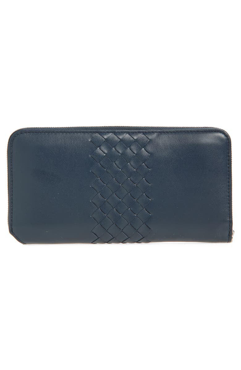 Bottega Veneta Piccolo Intrecciato Leather Zip Wallet, Alternate, color, 4035 Neptune-Silver