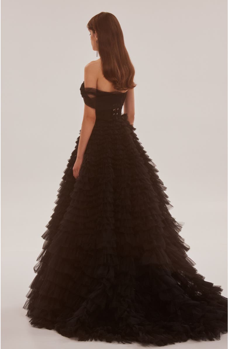 Milla One-Shoulder Layered Tulle Gown in Black for Formal Occasions, Alternate, color, Black