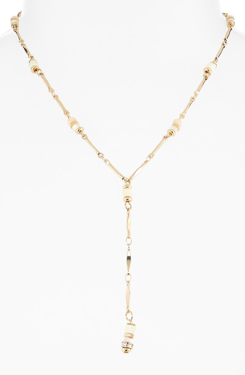 NORDSTROM RACK Beaded Y-Necklace, Alternate, color, White/ Gold