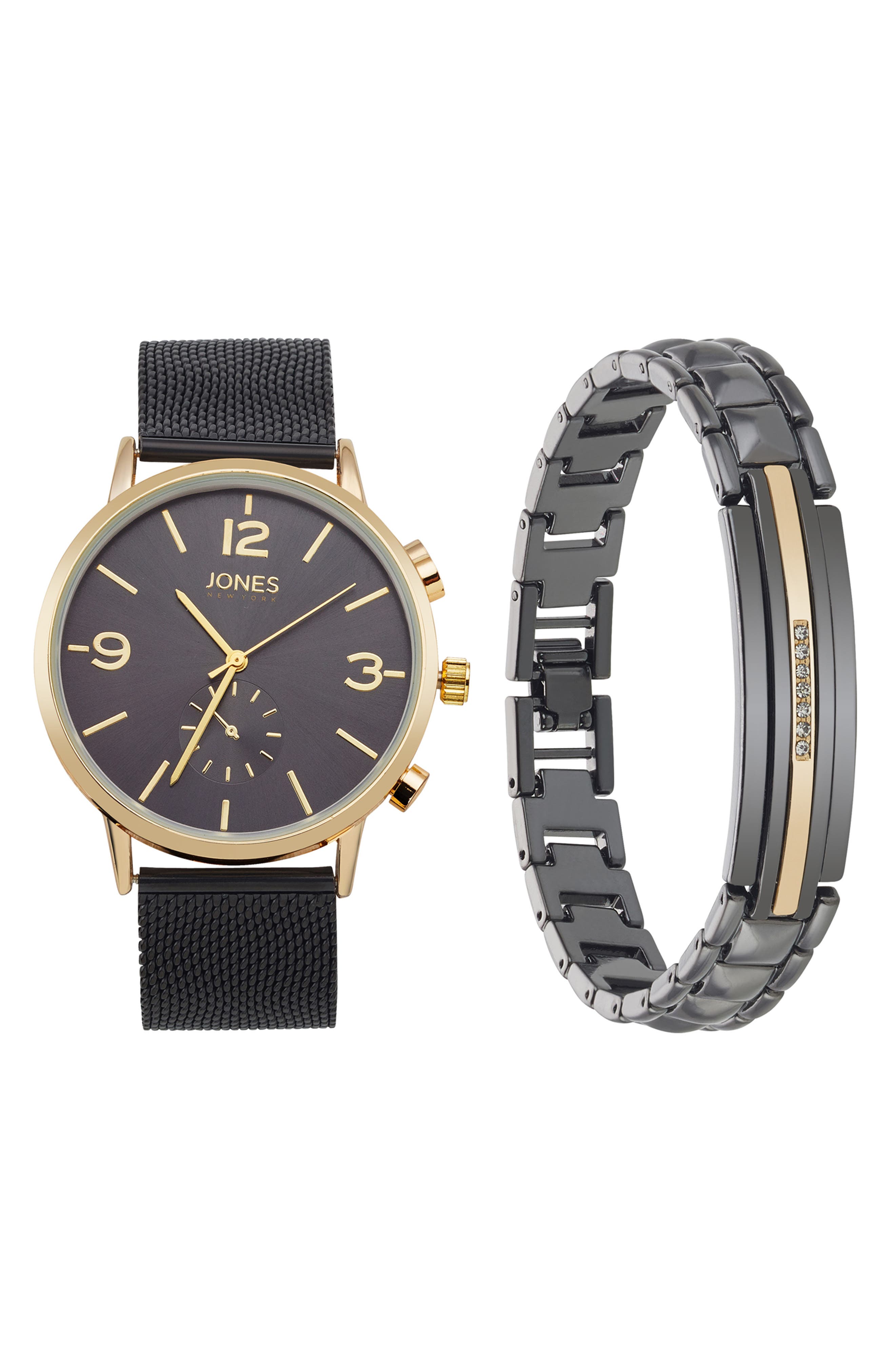 Jones New York Three-Hand Quartz Mesh Strap Watch & ID Bracelet Set