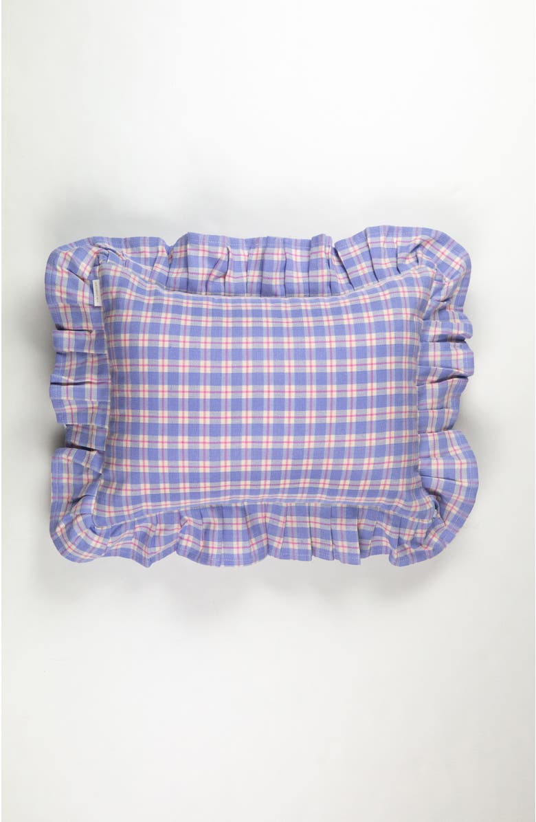 Archive New York Handwoven Classic Gingham Ruffle Cotton Throw Pillow, Main, color, Blue