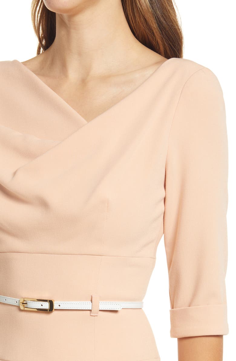 Black Halo Belted Drape Neck Sheath Dress, Alternate, color, 