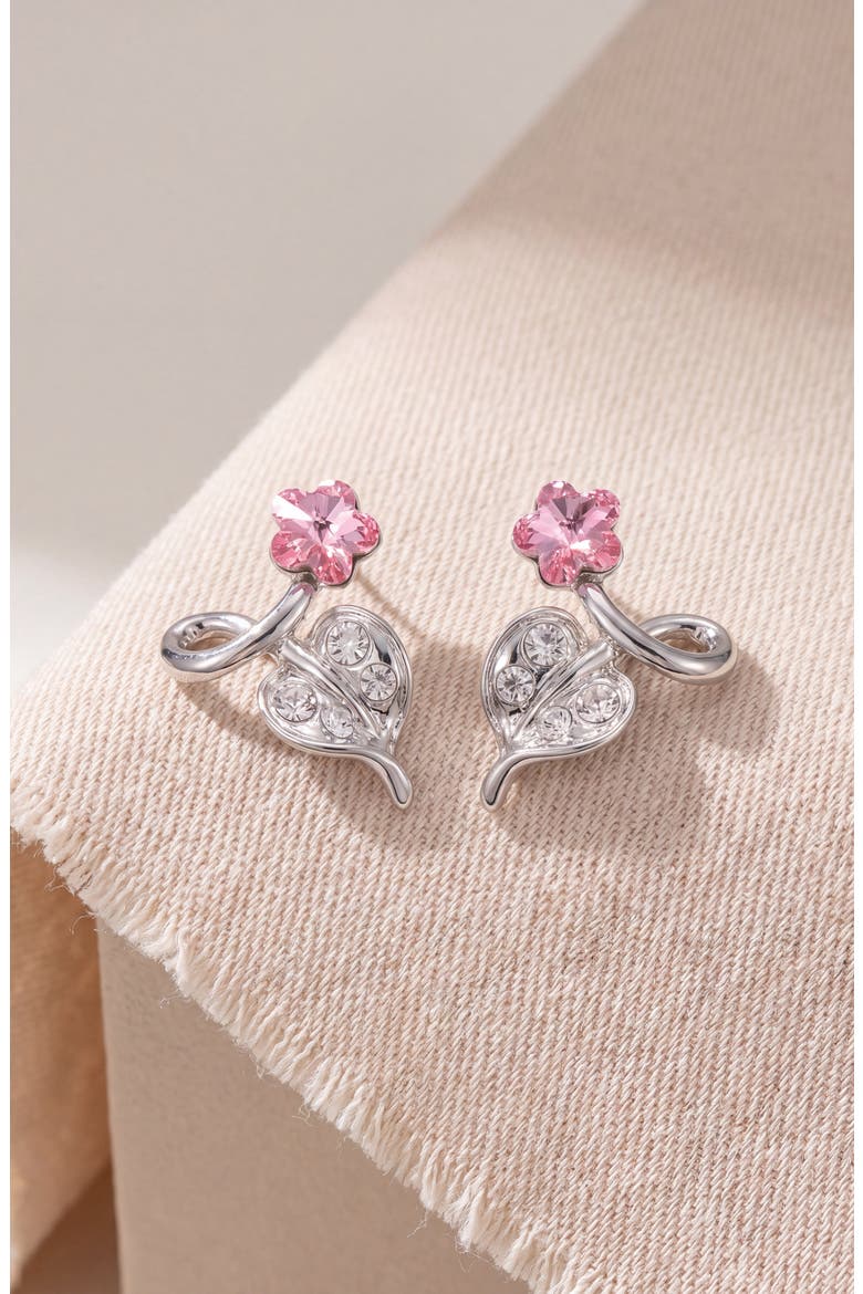 Flower Crystal Drop Earrings, Alternate, color, Pink