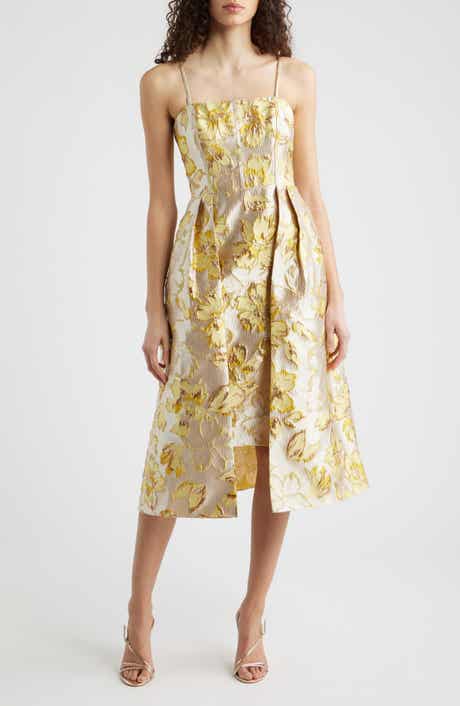 Metallic Floral Brocade Cocktail Dress