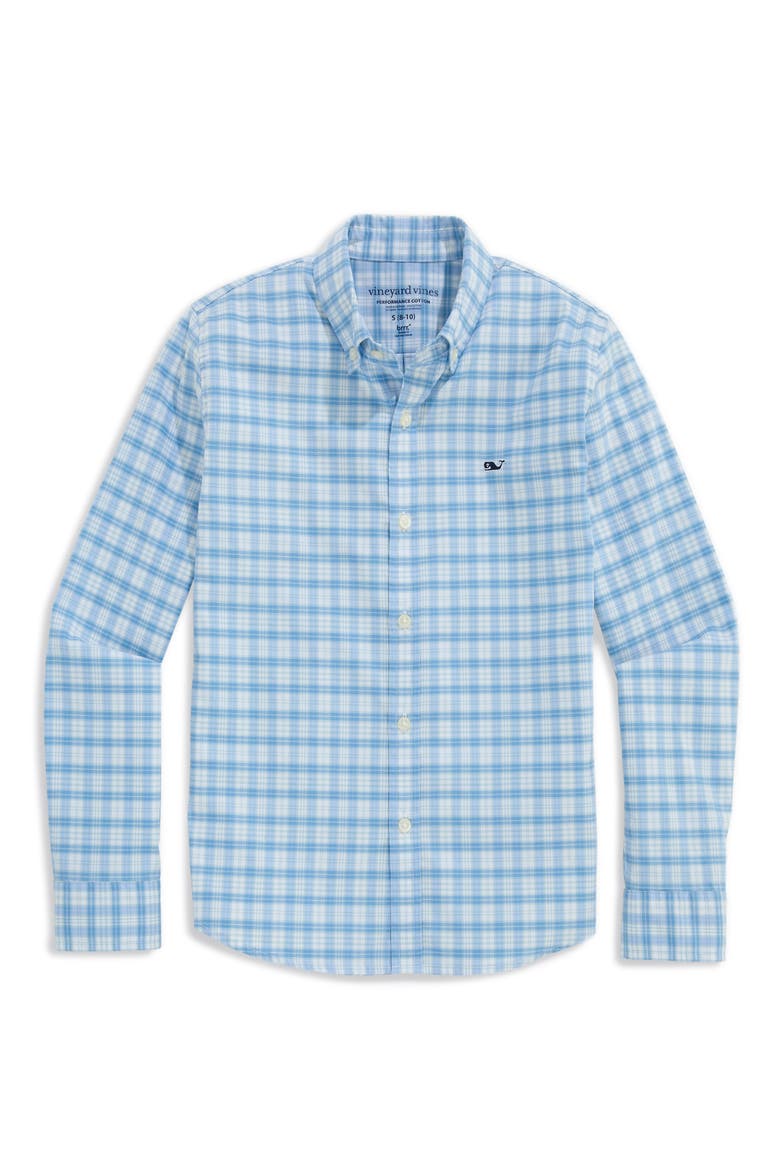 Kids' Lowcountry Plaid Performance Cotton Shirt, Main, color, DEL MAR BLUE