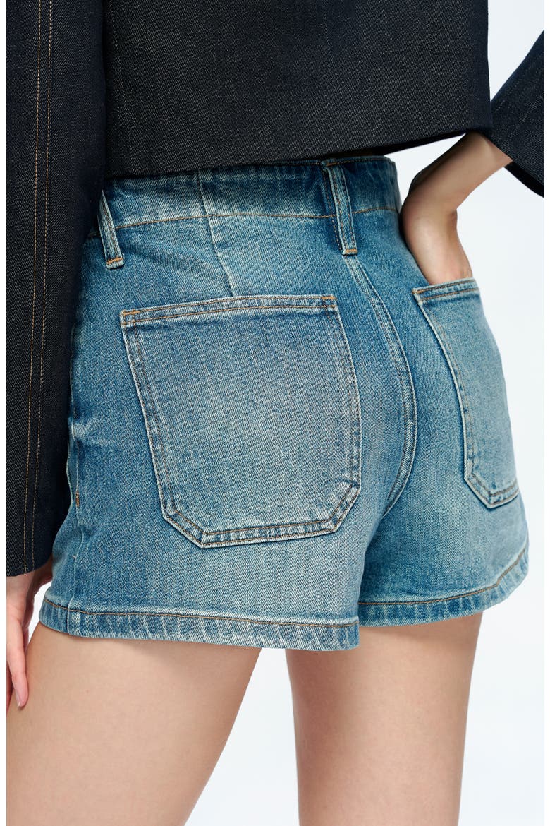 Maya Lace-Up High Waist Denim Shorts, Alternate, color, TURQUIOSE