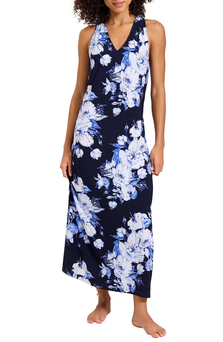 Tommy Bahama Carmela Floral Gardens Sleeveless Maxi Dress, Main, color, Coastline