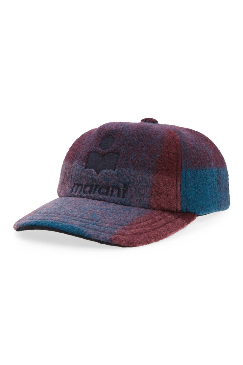 Tyron Logo Check Blanket Baseball Cap, Main, color, DARK PLUM