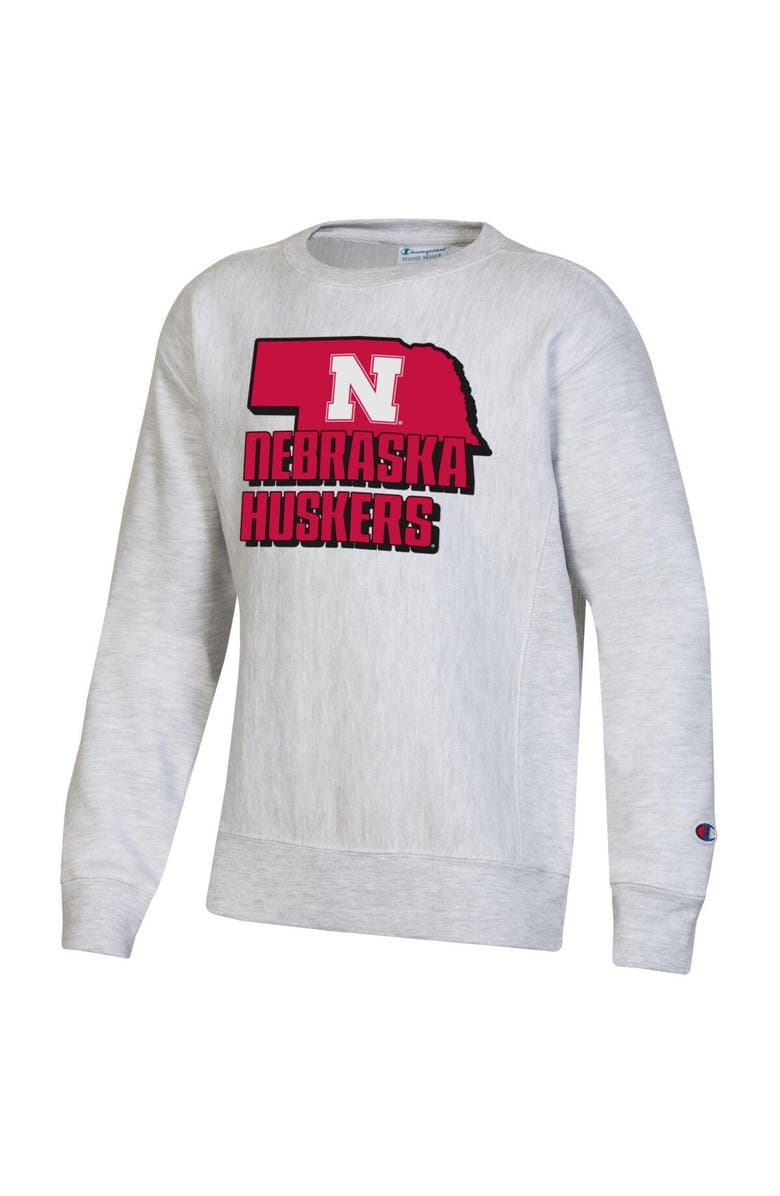 Champion Youth Champion Heather Gray Nebraska Huskers Reverse Weave Pullover Sweatshirt, Alternate, color, Heather Gray