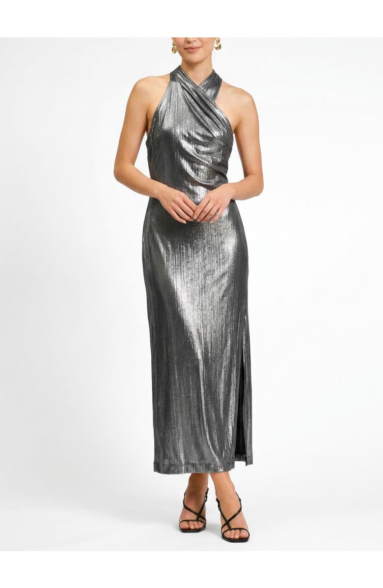 RACHEL Rachel Roy Harland Crossover Halter Maxi Dress, Main, color, Silver