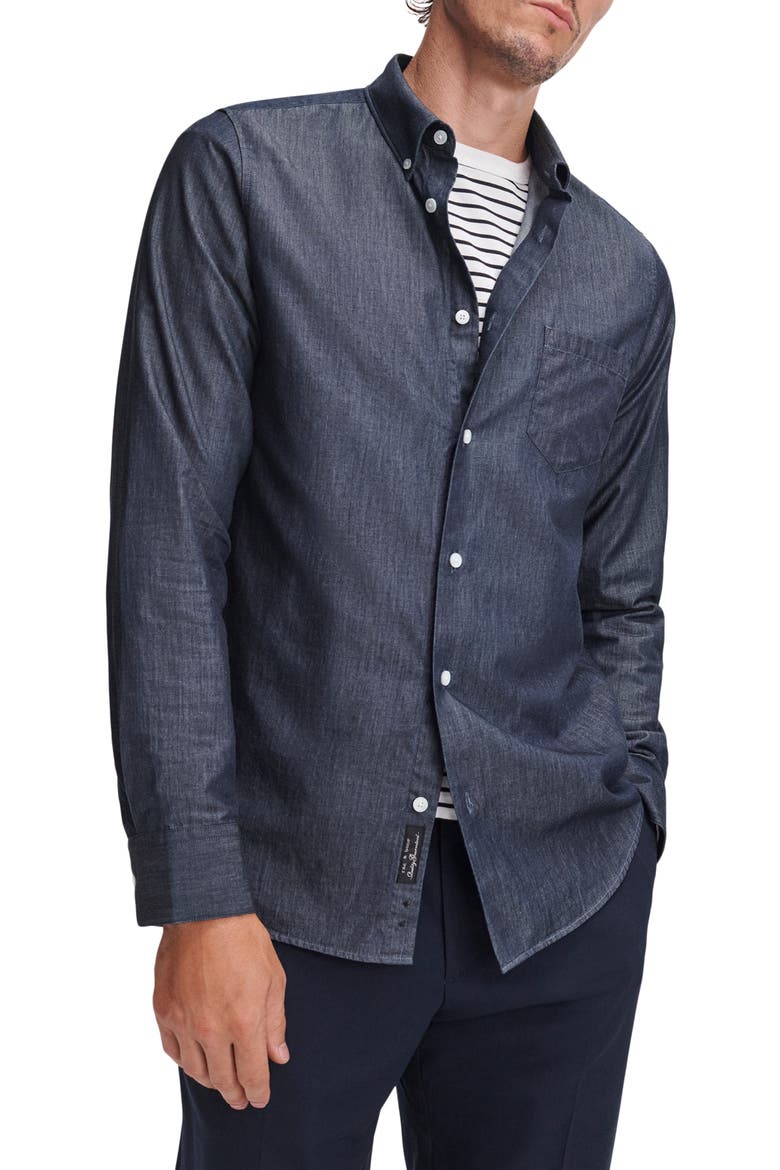 Tailored Pocket Cotton Button Down Shirt, Main, color, INDIGO