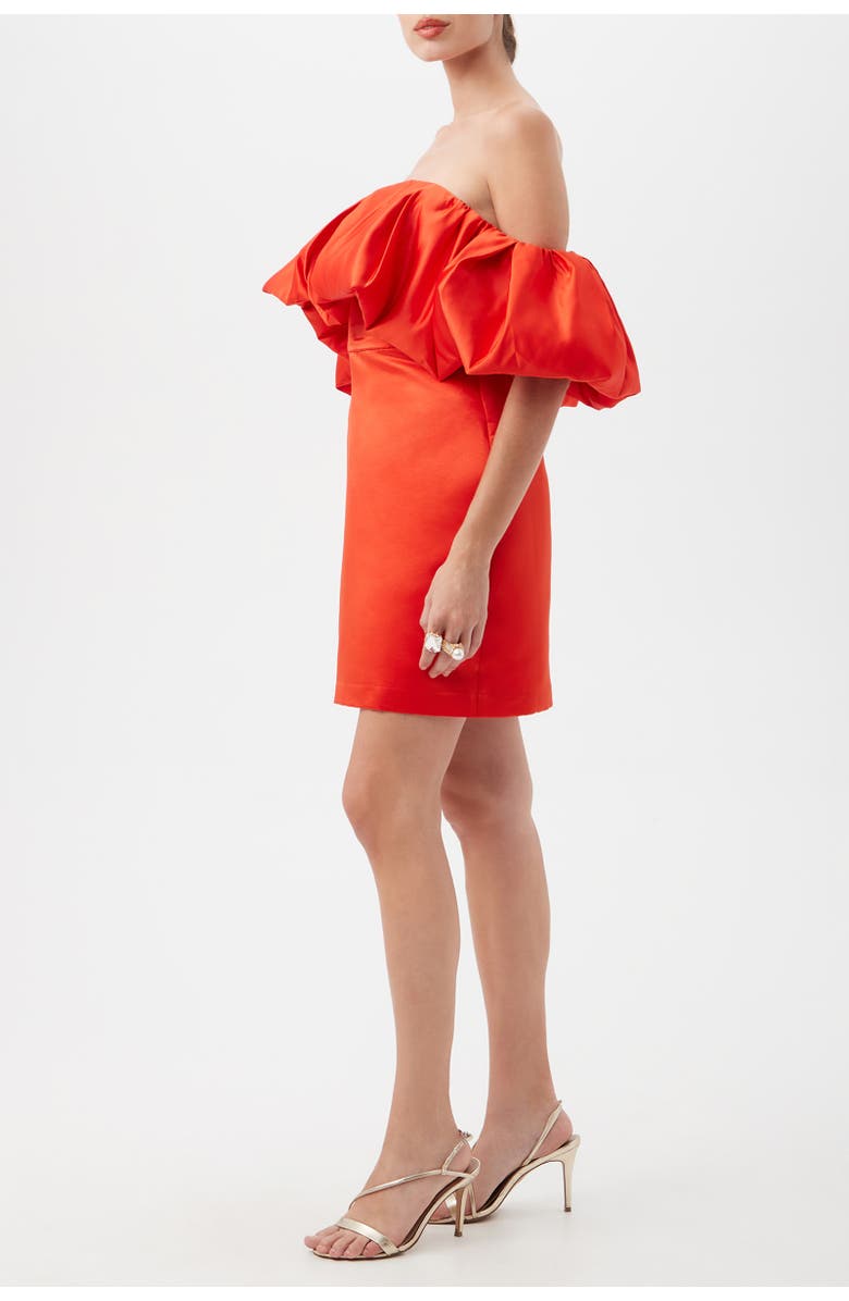 Trina Turk Nia Off the Shoulder Ruffle Satin Cocktail Dress, Alternate, color, Firefinch