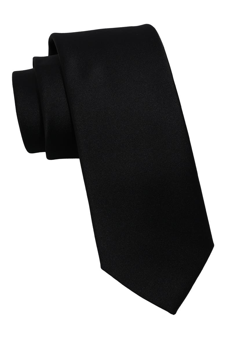 Solid Satin Tie, Main, color, BLACK