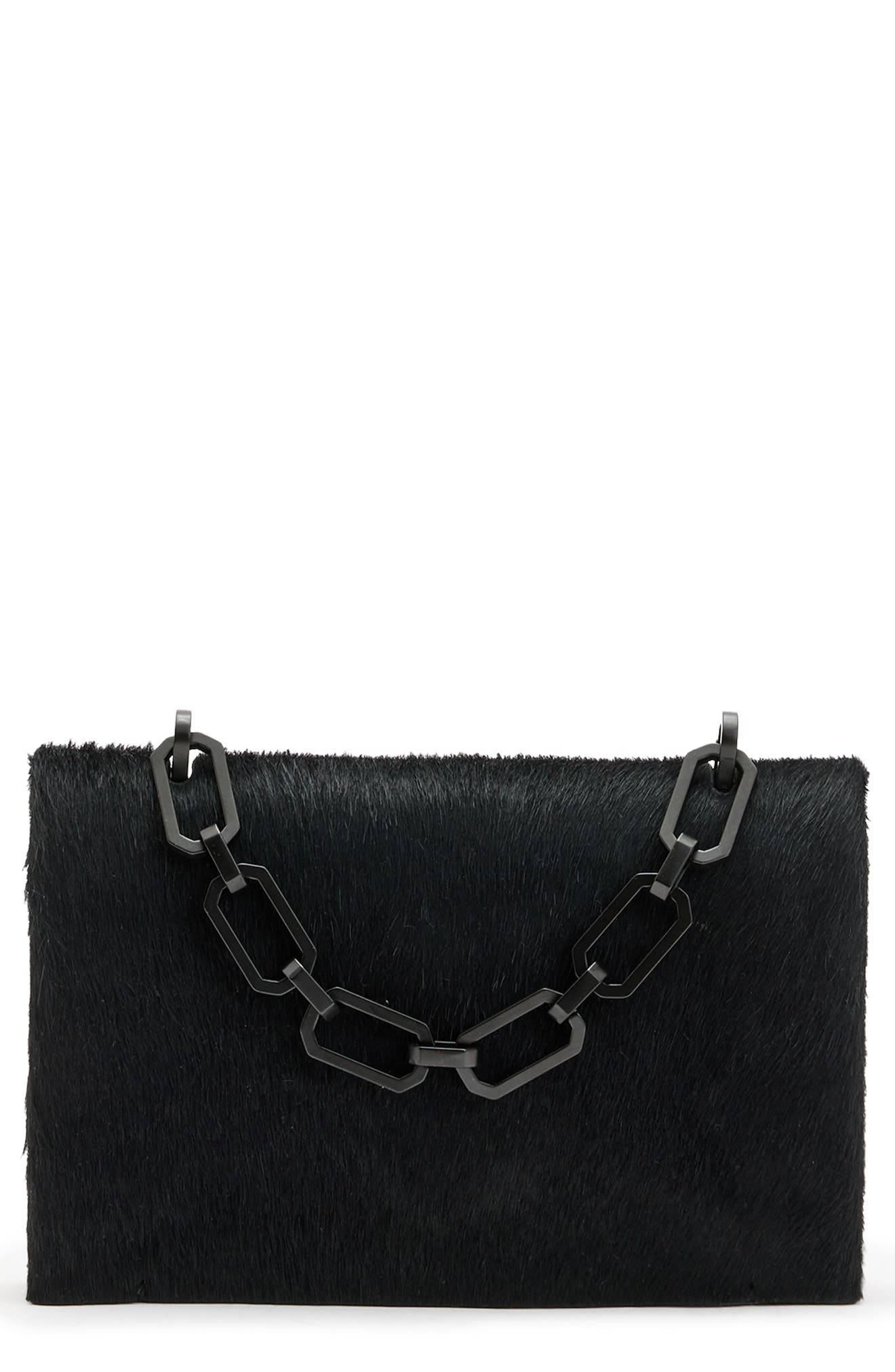 AllSaints Yua Luxe Genuine Calf Hair Clutch, Main, color, 