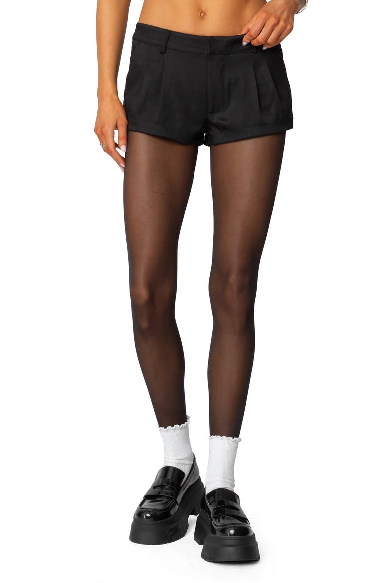 Kera Front Pleat Micro Shorts, Main, color, BLACK