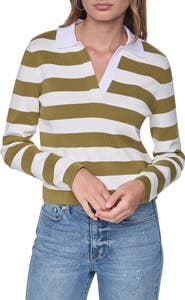 DKNY Jeans Striped Long Sleeve Polo Sweater
