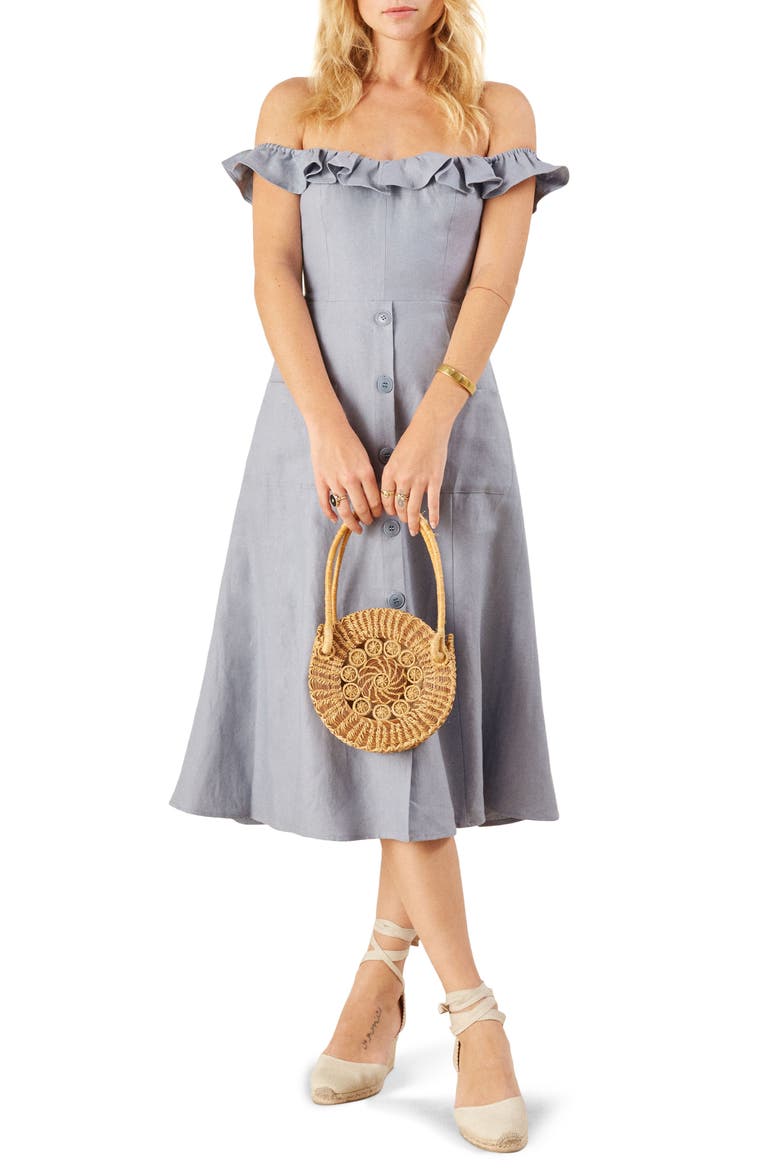Hattie Off the Shoulder Linen Dress, Main, color, MINERAL