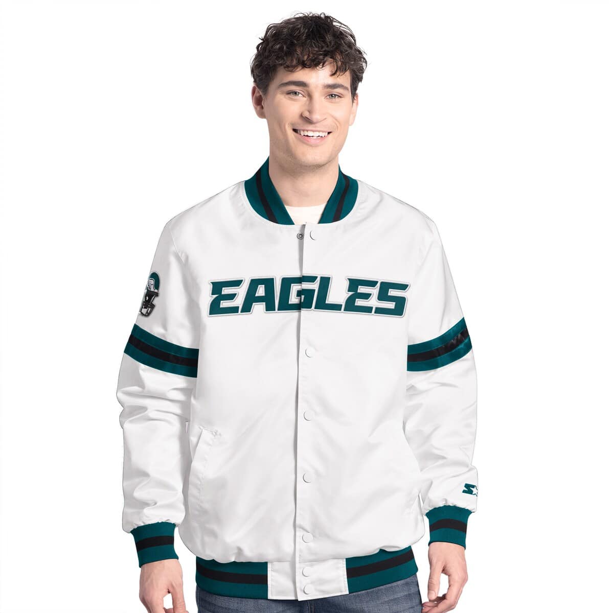 Men'sStarter White Philadelphia Eagles Scout Full-Snap Varsity Jacket