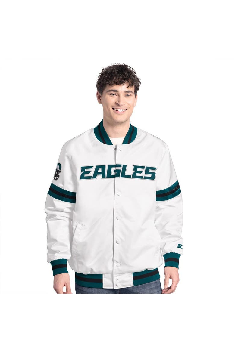 Men's Starter  White Philadelphia Eagles Scout Full-Snap Varsity Jacket, Main, color, White
