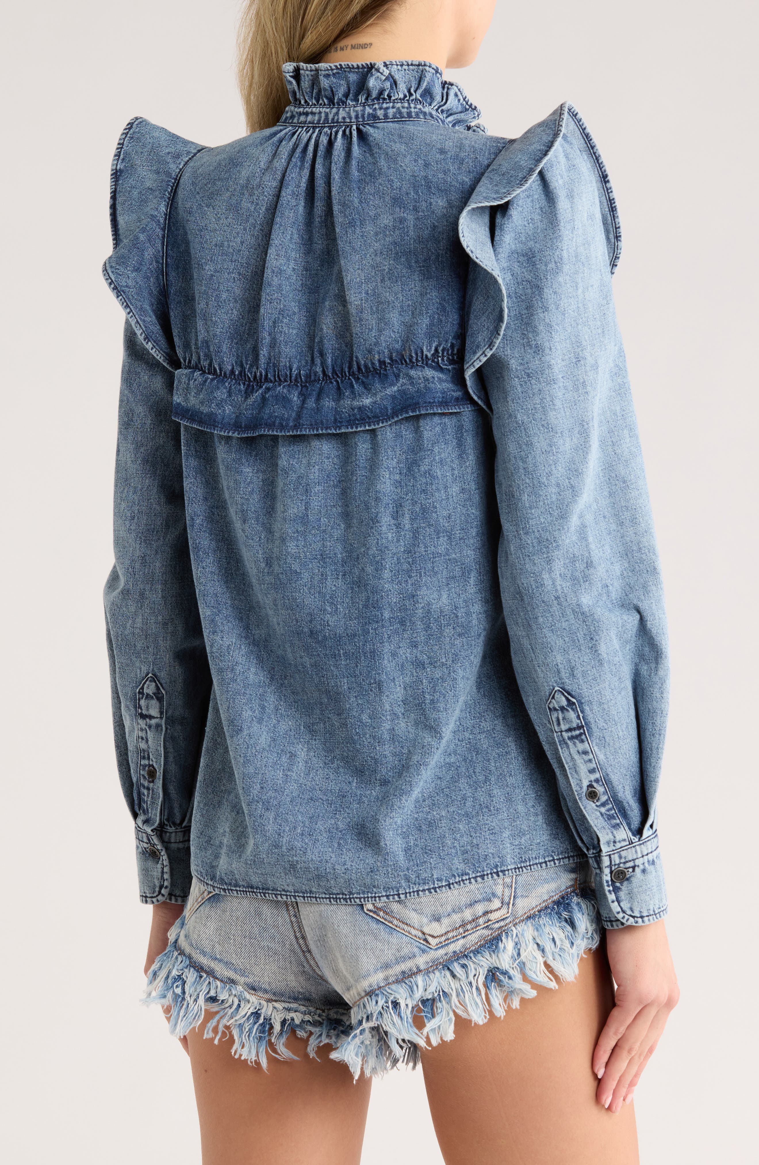 Idety Ruffle Denim Button-Up Shirt - image 2